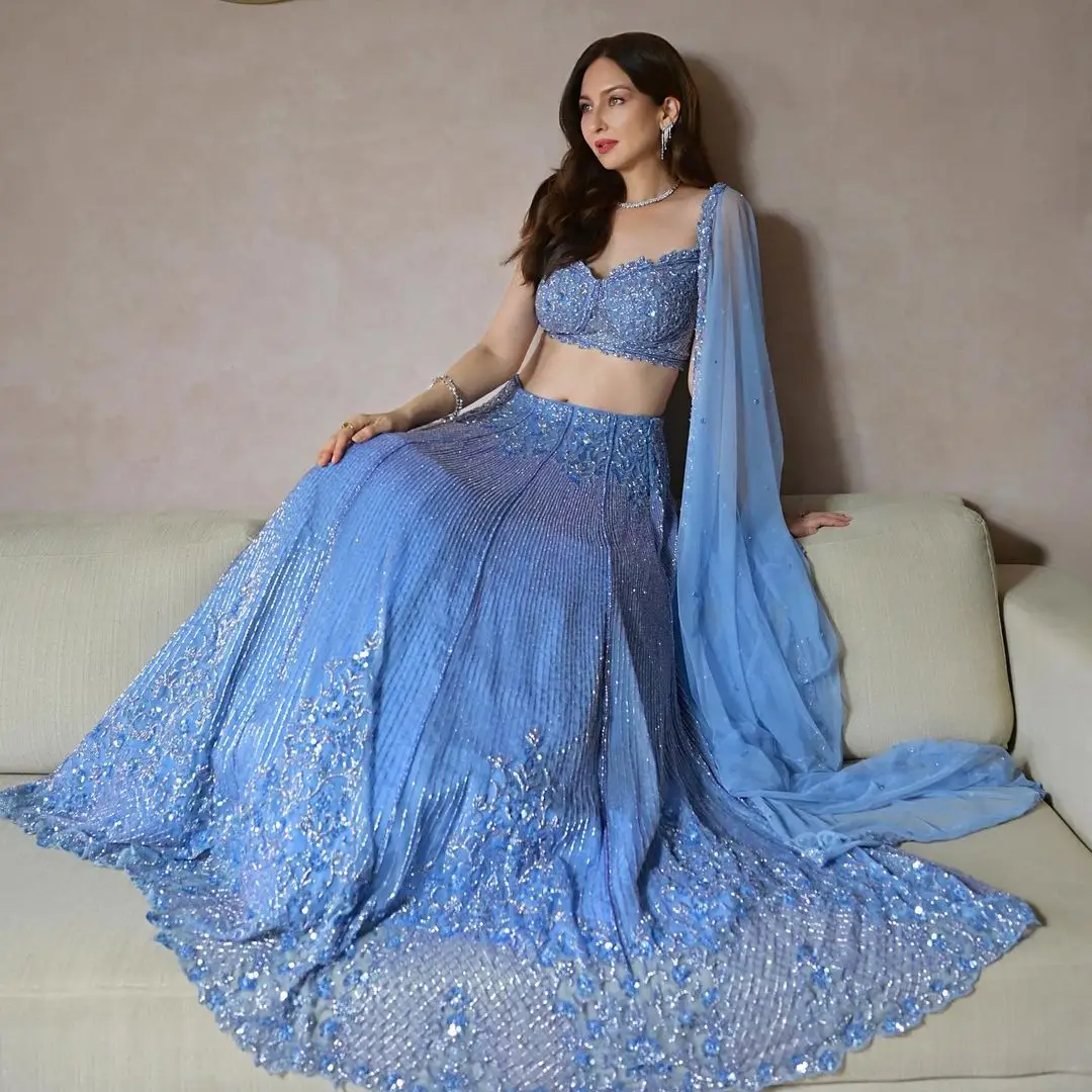 SAUMYA TANDON IN INDIAN TRADITIONAL BLUE LEHENGA CHOLI 2